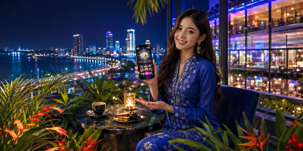 Pemain Malaysia dari Johor menikmati kasino mudah alih reze88 dengan baju kurung